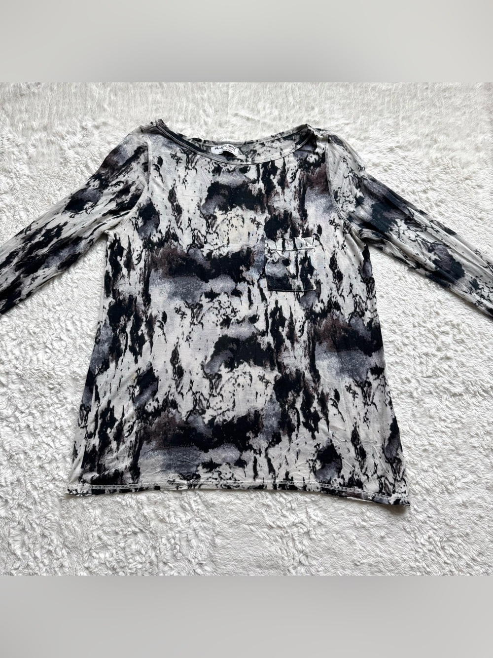 Michael Stars The Original Tee Long Sleeve One Size Black Marbled MicroModal USA